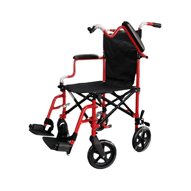 8" Wheels Lightweight Portable Transport Folding Wheelchair for Disabled with Hand Brakes